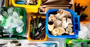 items in bins for recycling