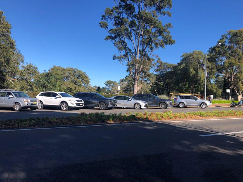 median strip with cars in background