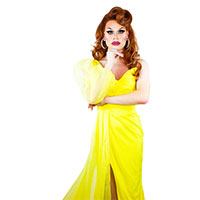 Charlamaine drag queen in yellow dress