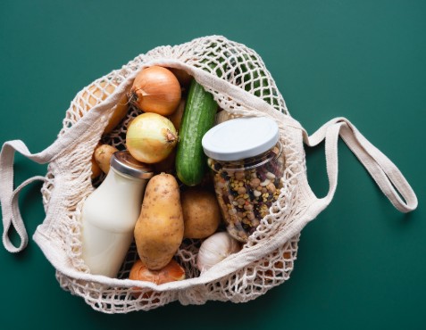 cloth bag with food items