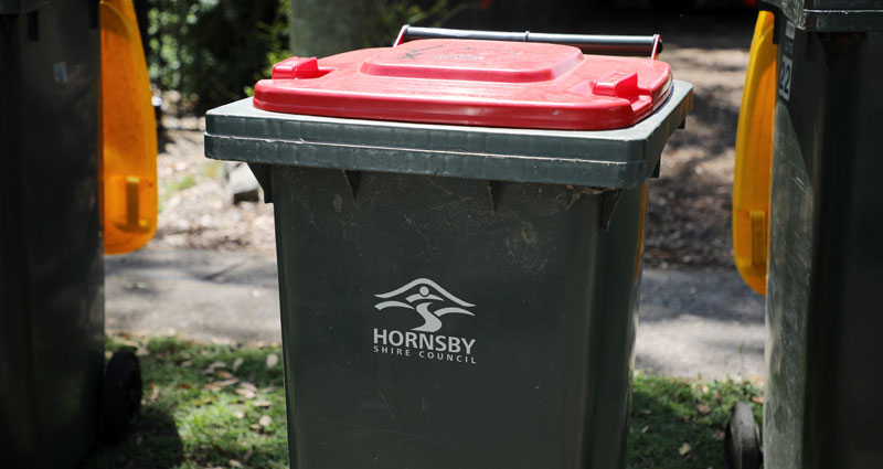 red lid garbage bin