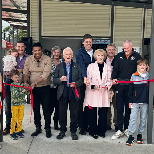 Hornsby Shire Mayor the Hon Philip Ruddock AO, Craig Denyer, President of the North Epping Rangers and Jerome Laxale MP, Federal Member for Bennelong, with Julian Leeser MP, Member for Berowra open the new facilities