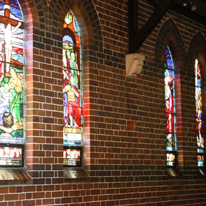 stained glass windows inside church