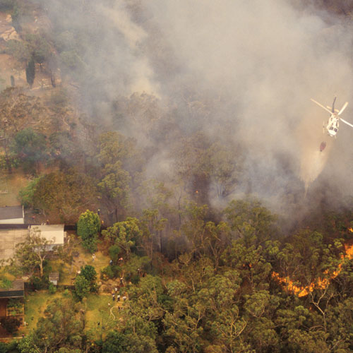 bushfire with helicopter