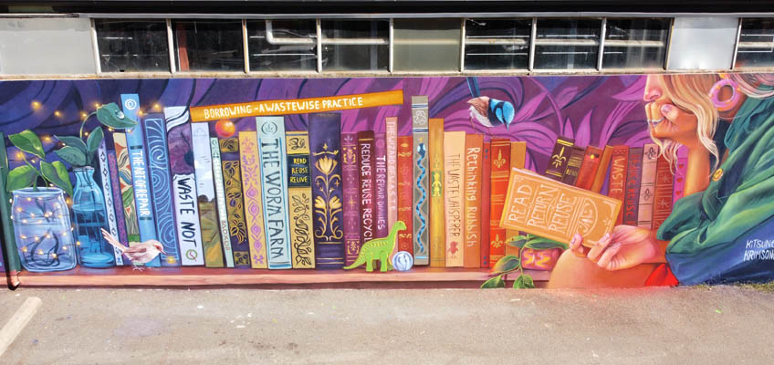 mural depicting books