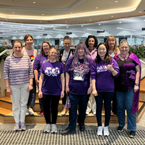 Staff in Hornsby Library wearing purple shirts