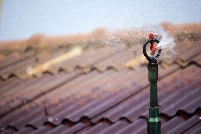 Sprinkler of drenching system on the roof (non plastic)