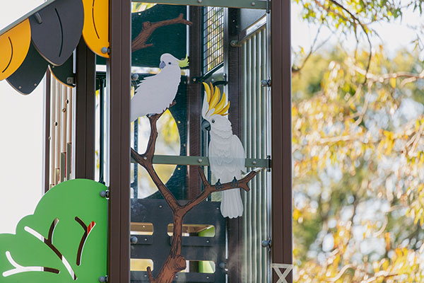 A close up of the new play tower at Wollundry Park Playground