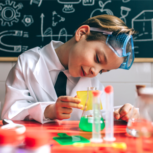 Kid playing scientist