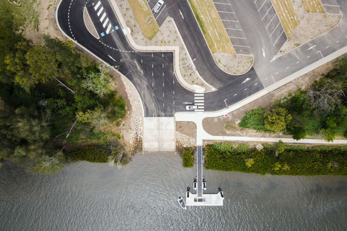 Wisemans Ferry aerial car park and boat ramp