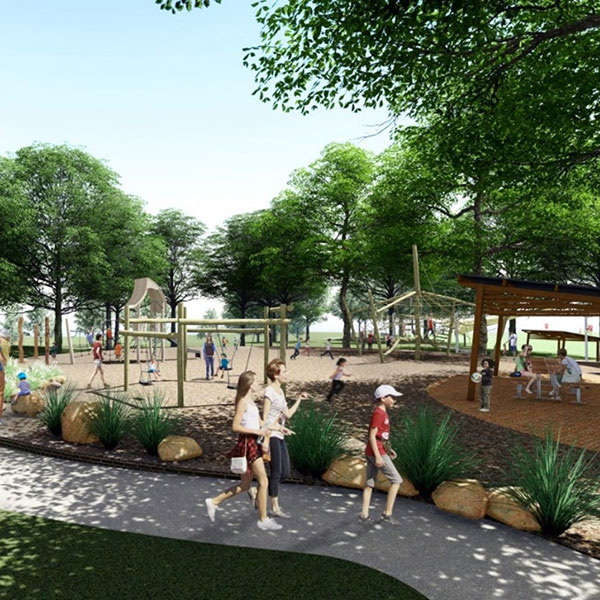 artists impression of park with playground and path