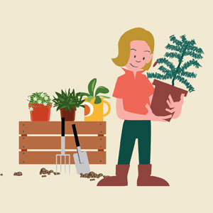 illustration of lady planting
