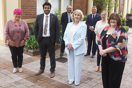 Councillors Sallianne McClelland, Sreeni Pillamarri, Warren Waddell, Verity Greenwood, Nathan Tilbury, Monika Ball and Janelle McIntosh outside Hornsby Shire Council Chambers