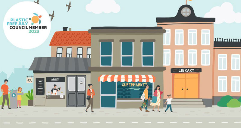 Plastic Free July city illustration