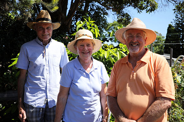 group in front of shrubs