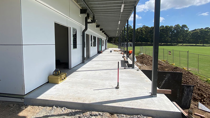 outside block with concrete slab