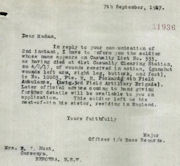 Letter giving details of the injuries sustained by Edward Pickard