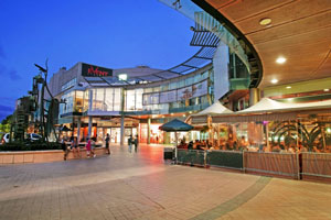 Hornsby Mall and fountain at night